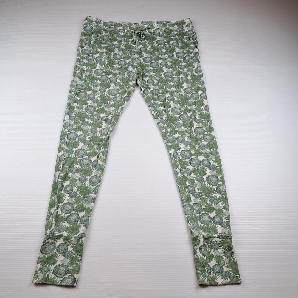 Kate Quinn Pants Womens XL Green Floral Bamboo Jogger Pull On Stretch Lounge